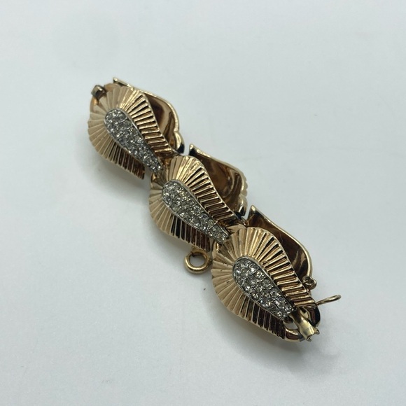 BOUCHER Gold Plated White Crystal MCM Leaf Design Link Bracelet 7” Vintage - Picture 4 of 8